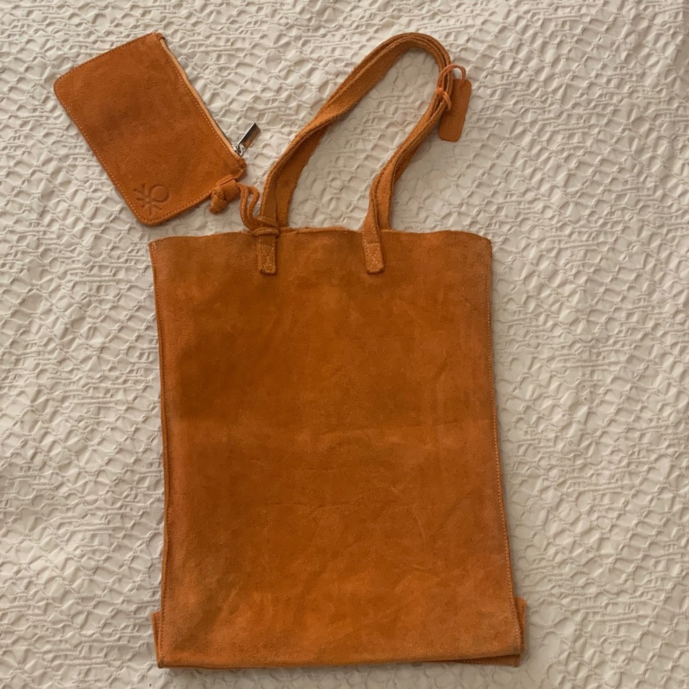 Suede Tote Bag with Pouch